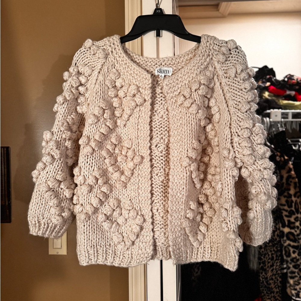 Glam Textured Knit Cream Cardigan